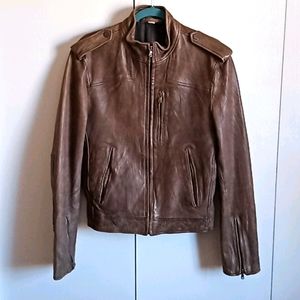Brown Leather Moto Jacket. William Rast size M.